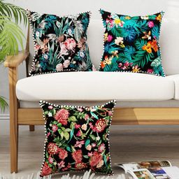 BIANCA Black & Green Set of 3 Floral Square Cushion Covers-picture-15