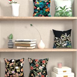 BIANCA Black & Orange Set of 5 Suzane Floral Square Cushion Covers-picture-12