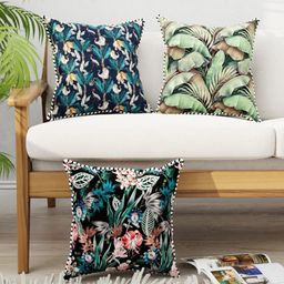 BIANCA Set Of 3 Green Floral Printed Square Cushion Covers-picture-13