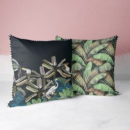 BIANCA Black & Green Set of 2 Floral Square Cushion Covers-picture-3