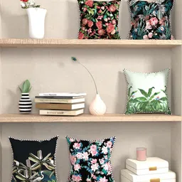 BIANCA Black & Green Set of 5 Floral Square Cushion Covers-picture-44