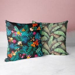 BIANCA Black & Green Set of 2 Floral Square Cushion Covers-picture-9