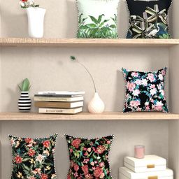 BIANCA Black & Green Set of 5 Floral Square Cushion Covers-picture-18