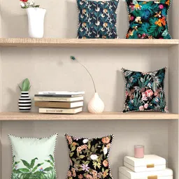 BIANCA Black & Green Set of 5 Floral Square Cushion Covers-picture-48