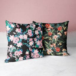 BIANCA Black & Pink Set of 2 Floral Square Cushion Covers-picture-0