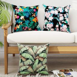 BIANCA Set of 3 Black & Green Floral Square Cushion Covers-picture-8