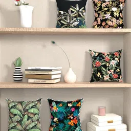 BIANCA Black & Orange Set of 5 Suzane Floral Square Cushion Covers-picture-42