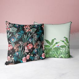 BIANCA Black & Green Set of 2 Floral Square Cushion Covers-picture-13