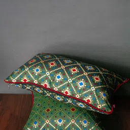 RoyalDeco Green & Red Ethnic Motifs Brocade Square Cushion Covers image 1