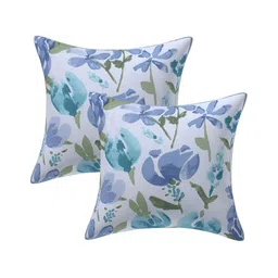 Texstylers Teal& White 2 Pieces Floral Cotton Square Cushion Covers-image-5