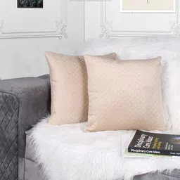 STITCHNEST Beige 2 Pieces Velvet Square Cushion Covers-image-6
