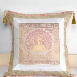 Lal Haveli White Ethnic Motifs Square Cushion Cover-image-1