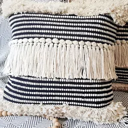 Textile and Beyond Black & Off White Striped Cotton Square Cushion Cover image 1