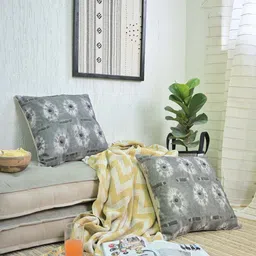 Needles Play Grey 2 Pieces Embroidered Cotton Square Cushion Covers-image-4