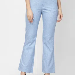 Westwood Women Smart Regular Fit Mid Rise Easy Wash Linen Bootcut Trousers-image-67