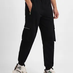 NOBERO Men Cotton Mid-Rise Joggers with Utility Pockets-picture-41
