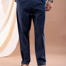 the indian garage co The Indian Garage Co. Men Cotton Striped Tapered Fit Trousers-picture-35