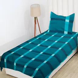 RD TREND Blue Floral 210 TC Cotton Single Bedsheet with 1 Pillow Covers-picture-21