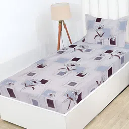 RD TREND Grey & Brown Geometric Cotton 210 TC Fitted Single Bedsheet With 1 Pillow Cover-picture-10