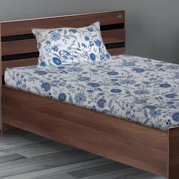 Stylista Blue Floral Cotton 400 TC Single Fitted Bedsheet with Pillow Cover-image-53