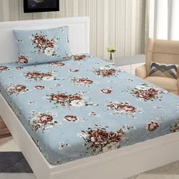 Urban Magic Blue Floral Printed Microfiber Single Bedsheet with 1 Pillow Cover-picture-20