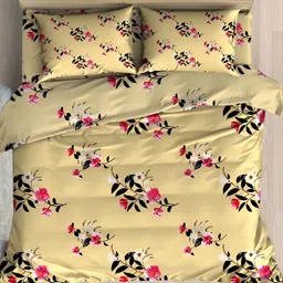 Innovative Edge Yellow & Pink Floral 160 TC Cotton Fitted King Bedsheet & 2 Pillow Covers-picture-13