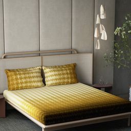 DDecor Live Beautiful Mustard Yellow Cotton 210 TC King Bedsheet with 2 Pillow Covers-picture-19
