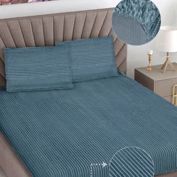FABINALIV Blue 300 TC King Size Fitted Double Bedsheet With 2 Pillow Covers-picture-44