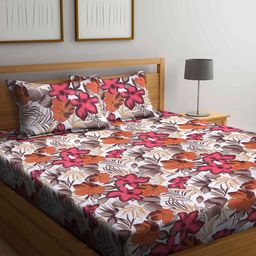 Arrabi Pink & Grey Floral 300 TC King Bedsheet with 2 Pillow Covers-picture-12