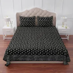 The Craft Monk Black & White Printed Cotton 240 TC King Bedsheet With 2 Pillow Covers image 1