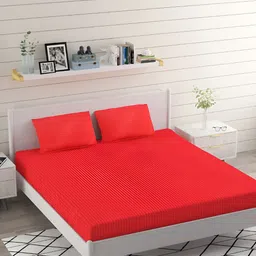 Bromwick Red Striped Cotton 210 TC Queen Bedsheet with 2 Pillow Covers-picture-18