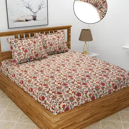 BREVARD Red 210 TC Fitted Queen Bedsheet With 2 Pillow Covers-image-48