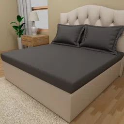 Himeya Grey Cotton 210 TC Queen Bedsheet with 2 Pillow Covers-image-36