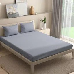 wakefit Blue Cotton 210 TC Queen Bedsheet With 2 Pillow Covers-picture-27