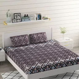 Bromwick Brown Floral Cotton 210 TC Queen Bedsheet with 2 Pillow Covers-image-5