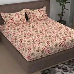 Aura Pink & Brown Floral Printed Cotton 180 TC Queen Bedsheet With 2 Pillow Covers-picture-34