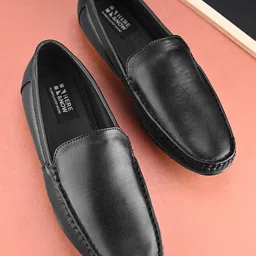 HERE&NOW Men Black Round Toe Leather Formal Loafers-picture-24