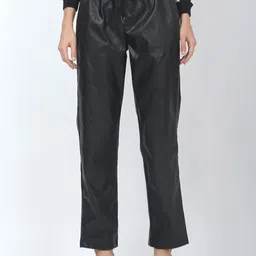 NoBarr Women Black Non Iron Regular Fit Solid Trousers-image-3
