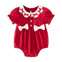 StyleCast Maroon Infant Girls Puff Sleeves Cotton Bow Bodysuit-image-21