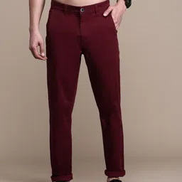 The Roadster Lifestyle Co. Men Maroon IOMA Slim Fit Mid-Rise Easy Wash Chinos Trousers-image-71