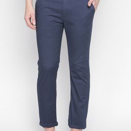 Basics Men Navy Blue Slim Fit Solid Cotton Chinos Trousers-picture-46
