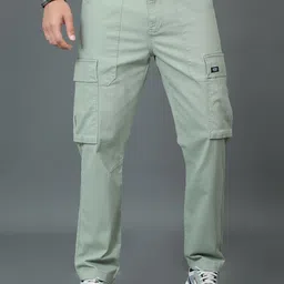 HERE&NOW Men Mid-Rise Cotton Plain Slim Fit Cargos Trousers-image-87