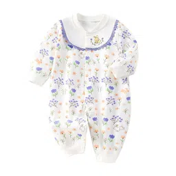 StyleCast Infants Girls White & Purple Printed Cotton Rompers-picture-27