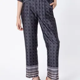 RAREISM Women Geometric Printed Slim Fit Pleated Trousers-picture-33
