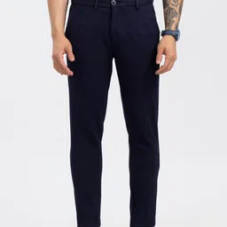 Snitch Navy Blue Smart Mid Rise Plain Cotton Chinos-picture-31