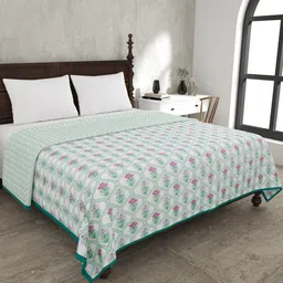 JAIPUR FABRIC Jaal Darbar White & Green Floral Mild Winter 120 GSM Cotton Double Bed Dohar-picture-38