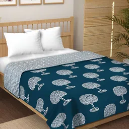 CHICERY Blue & White Floral Pure Cotton AC Room 210 GSM Reversible Double Bed Dohar-image-95