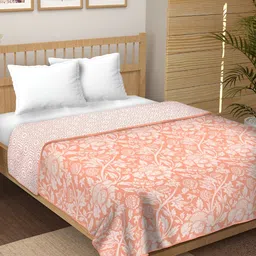 CHICERY Peach & White Floral Pure Cotton AC Room 210 GSM Reversible Single Bed Dohar-picture-22