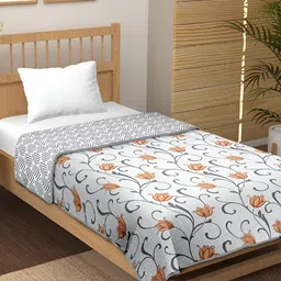 CHICERY Blue & Orange Floral AC Room 210 GSM Cotton Single Bed Dohar-image-27