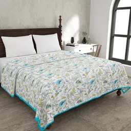 JAIPUR FABRIC Floral Garden White Printed Cotton Mild Winter 120 GSM Double Bed Dohar-image-64